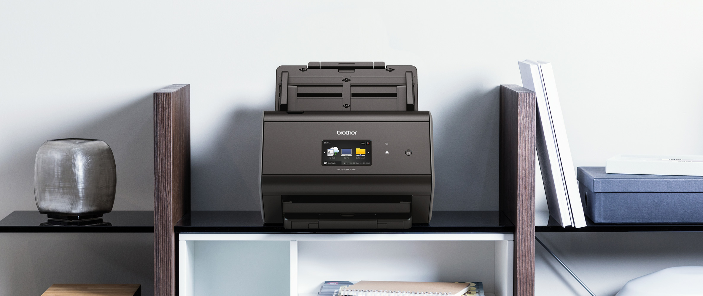 Scanner on a shelf with a customised touchscreen