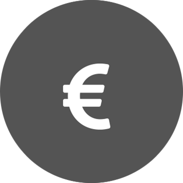White euro symbol on a grey circle background