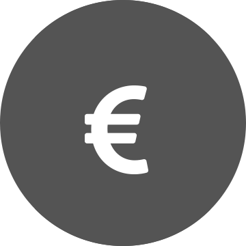 White euro symbol on a grey circle background
