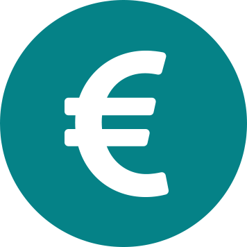 White Euro sign in teal circle