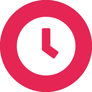 White clock icon on pink circle background