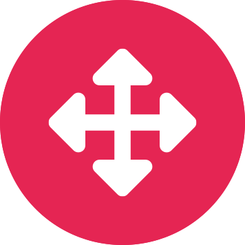 Four arrows pointing to north, east, south and west on a circle crimson circle 