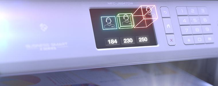 Brother MFC-J6947DW professional A3 and A4 inkjet printer with icons jumpring out from touchscreen