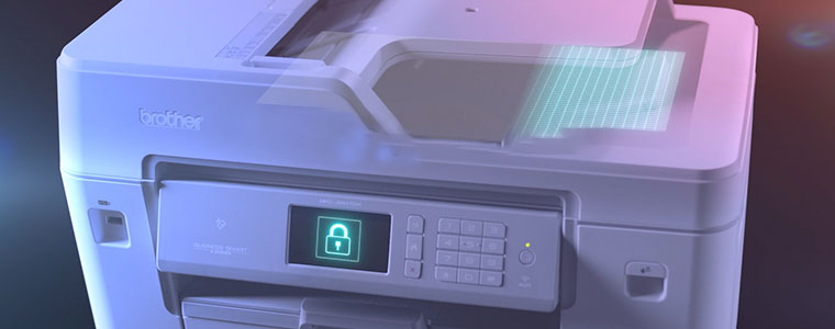 Brother MFC-J6947DW professional inkjet A3 and A4 printer with padlock icon on touchscreen