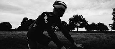 Racing cyclist, profile, black and white 