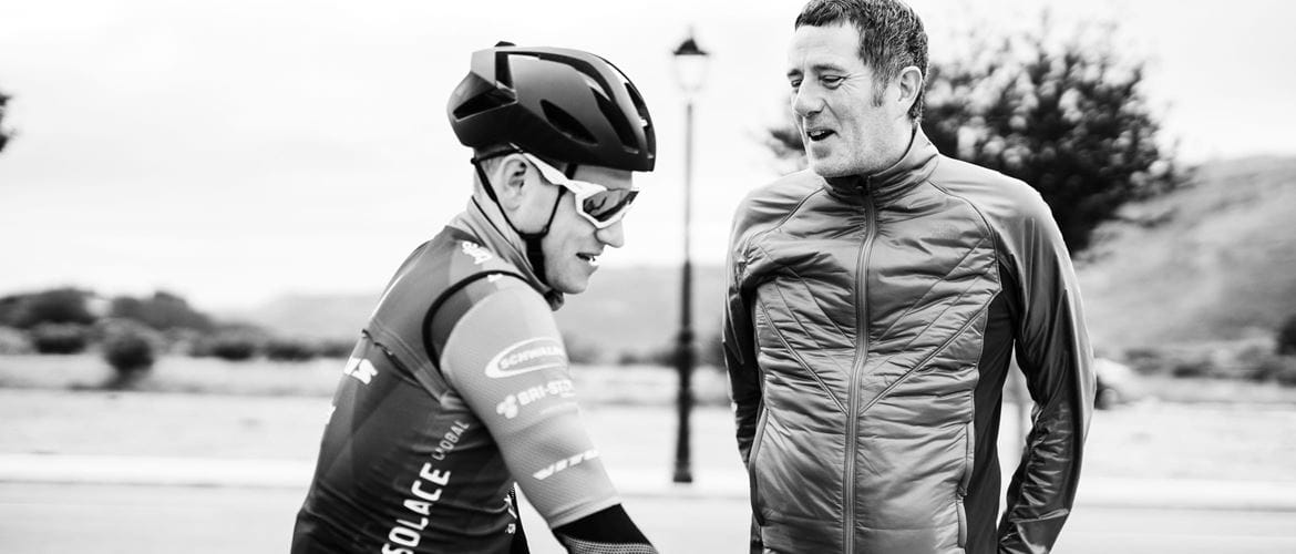 Phil Jones MBE talking to a cyclist