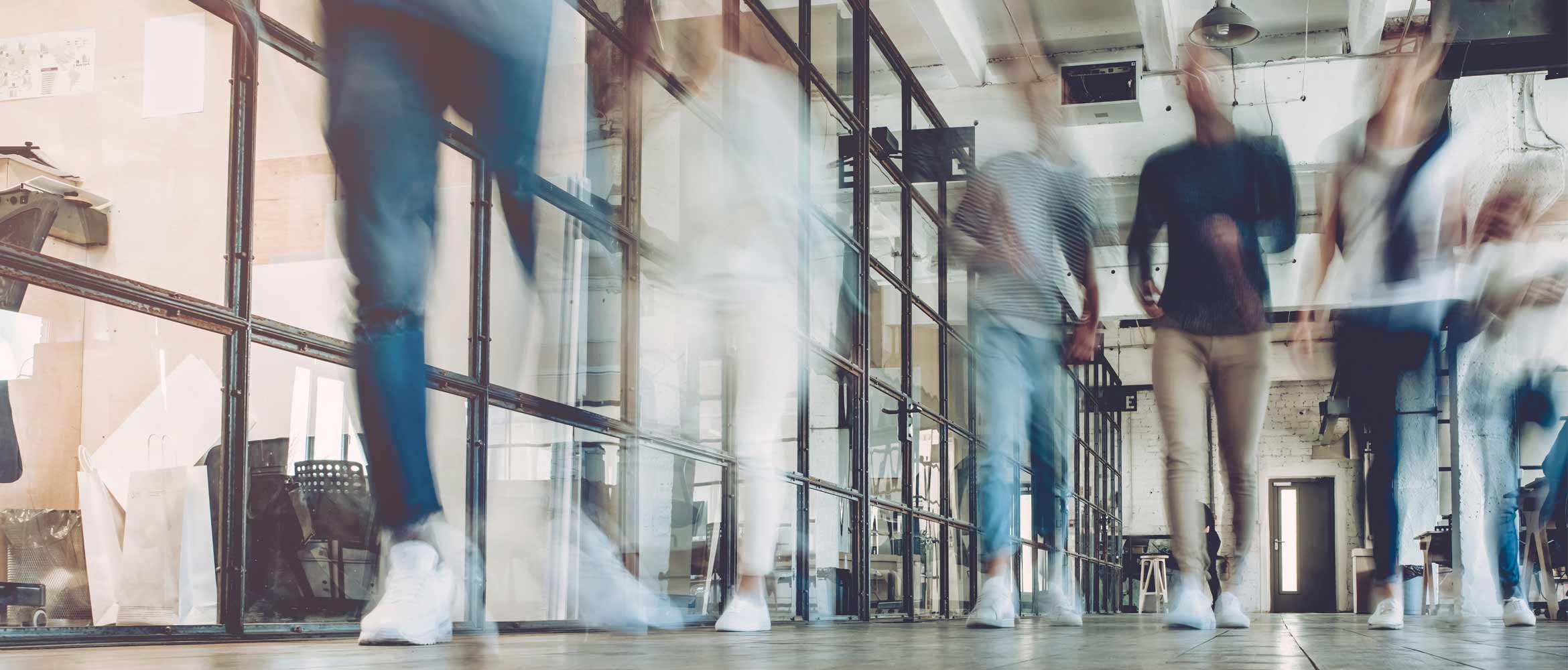 Floor angle of people walking through an office