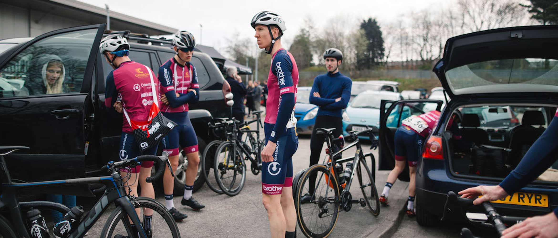 Crimson Performance racing team stood with their bikes