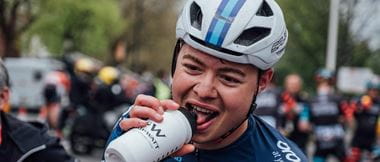 Harry Tanfield drinking from a sports bottle
