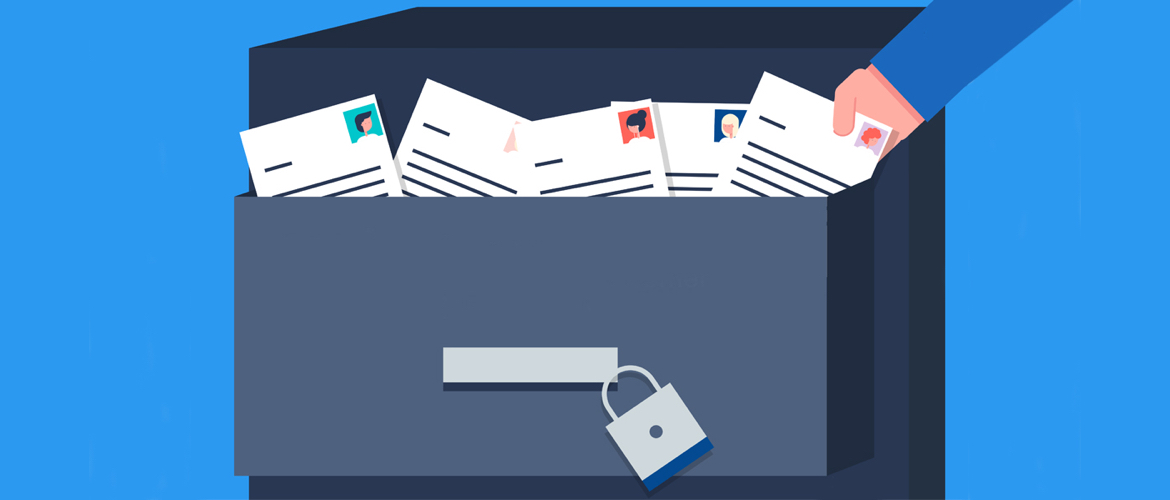 illustration of filing cabinet overflowing with documents containing personal data