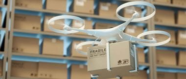 Drones carry express packages in warehouses