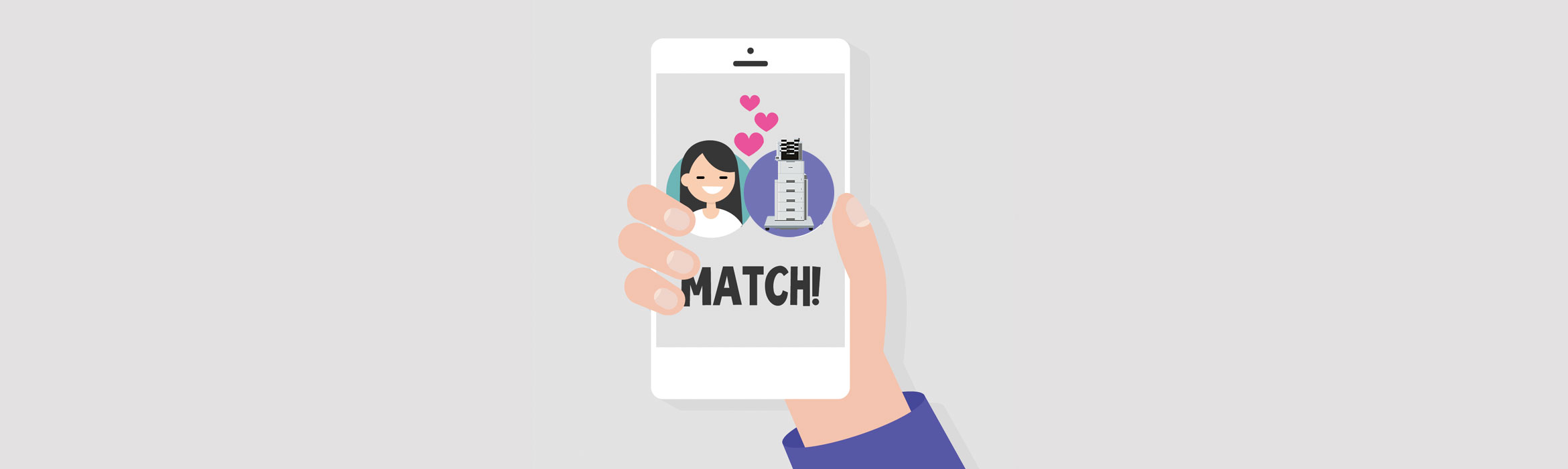 Illustration of someone finding their perfect printer partner on their smartphone