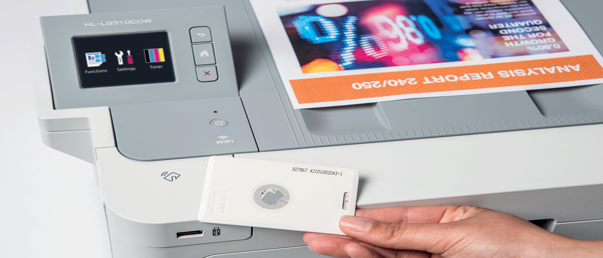 The pull printing feature being used on the Brother HL-L9310CDW in order to release a document