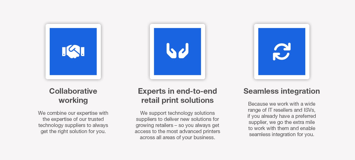Graphic showing three benefits of how Brother supports technology solutions suppliers