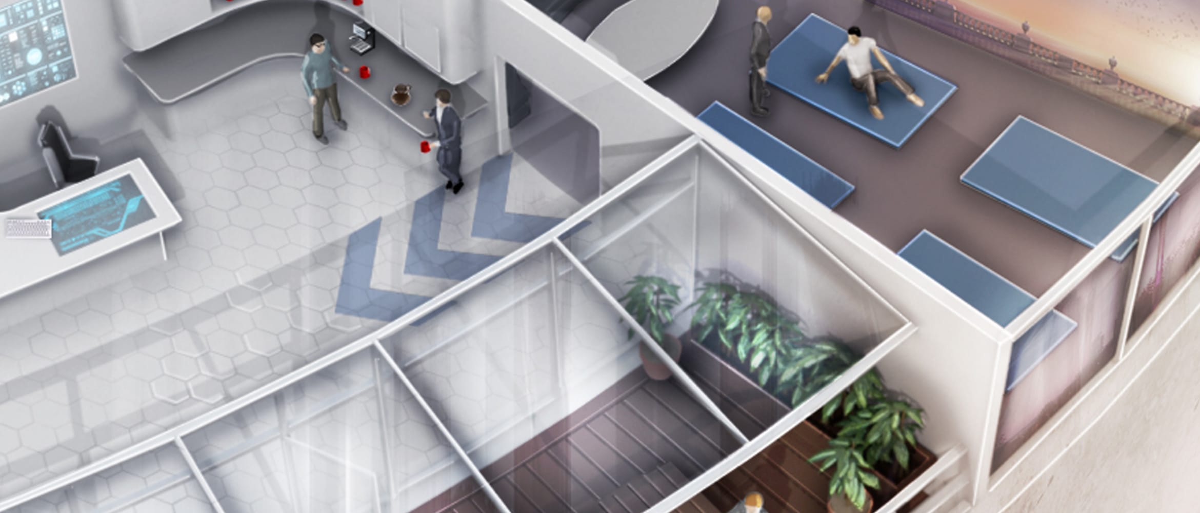 Illustration of the future of the office designed for human interaction