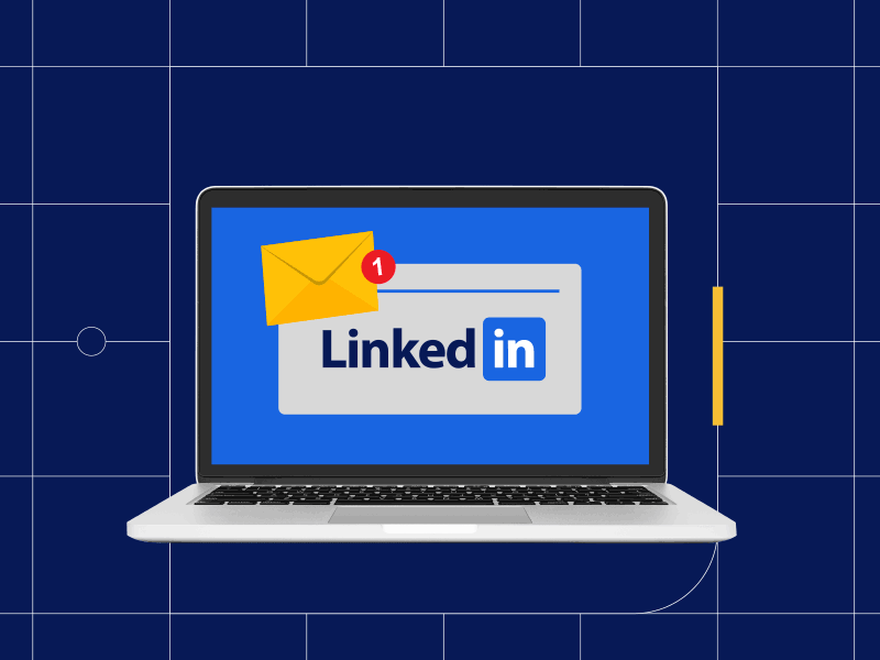 Illustrated gif showing a laptop computer with phishing emails impersonating LinkedIn