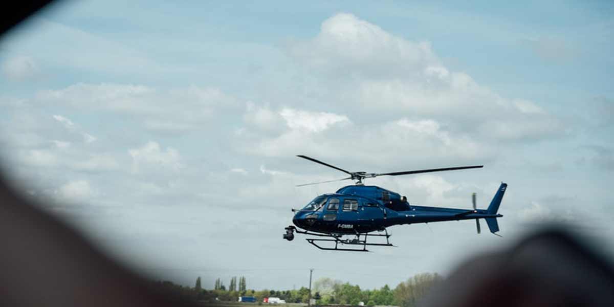 Helicopter filming a cycling race
