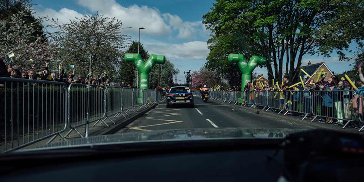 View of the cycling route from a cycling support car