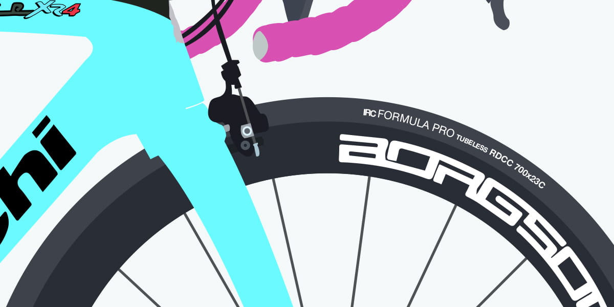 close up illustration of Team OnForm bike wheel
