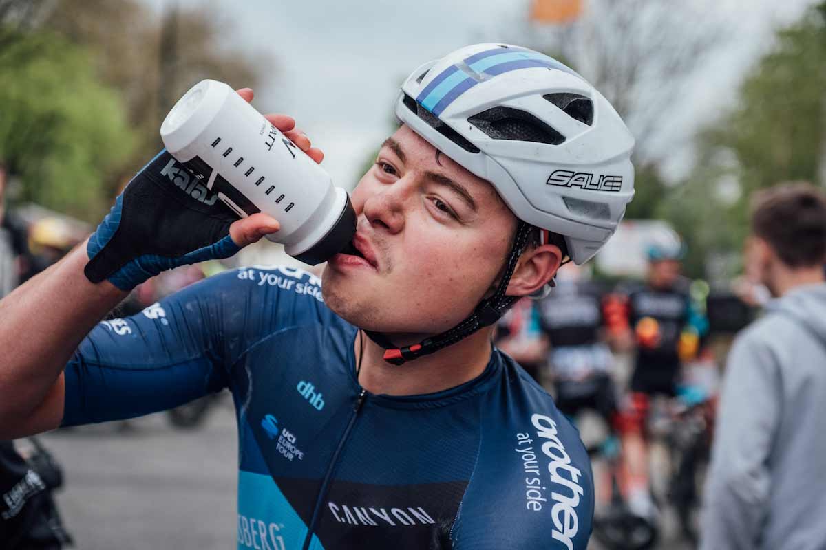 Harry Tanfield drinking from a sports bottle