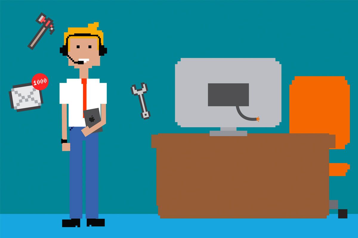 Illustration of an IT support/help desk worker