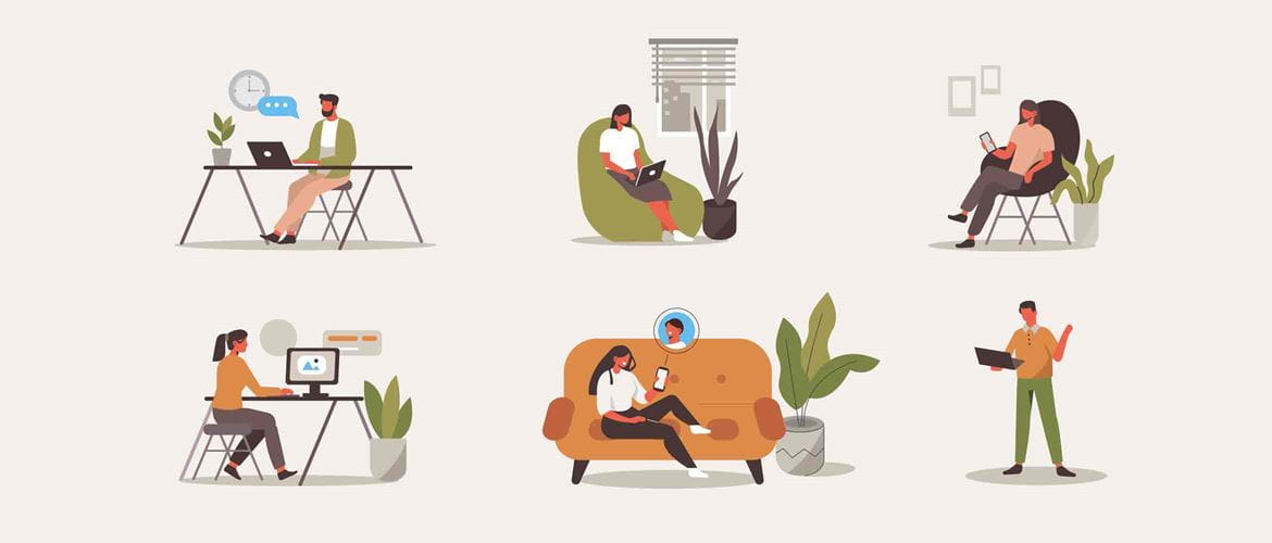 Illustration of people working in different environments