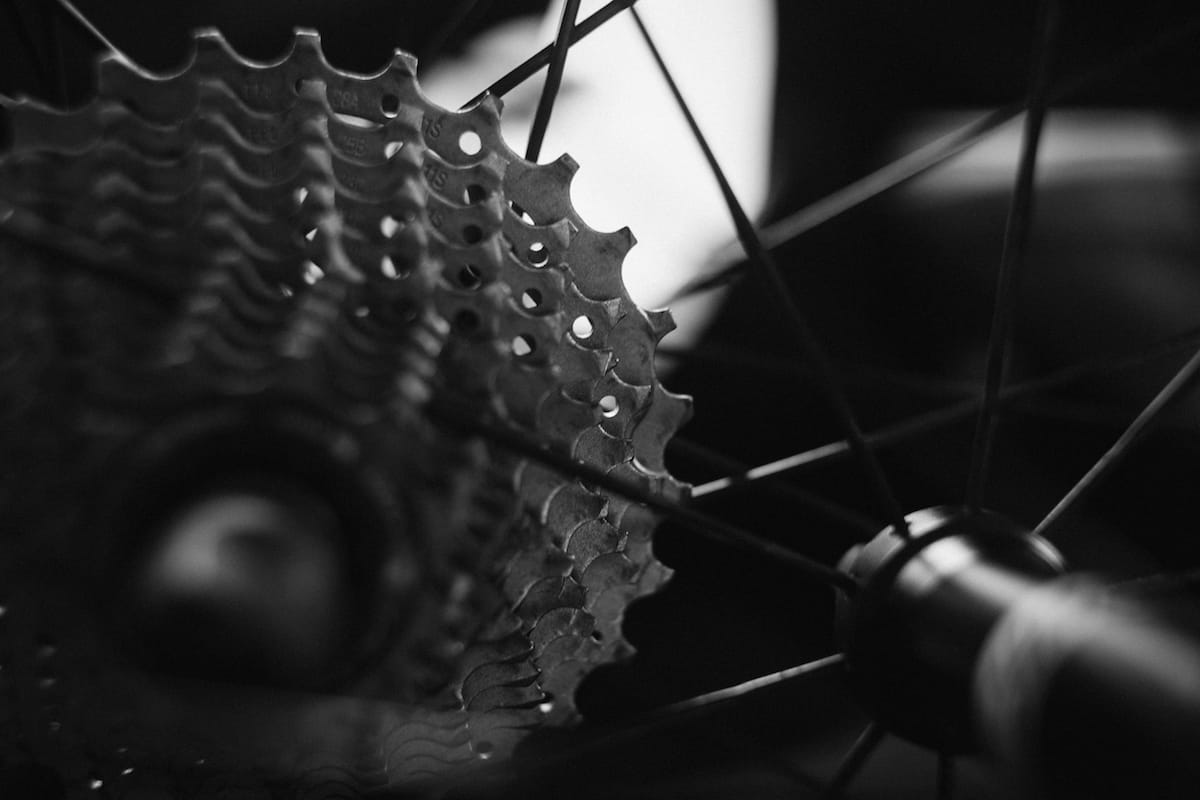close up of a bikes gears
