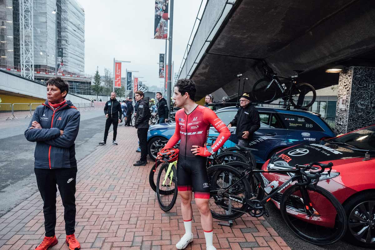 Grant Martin stood at the side of the road with his helmet in his hand