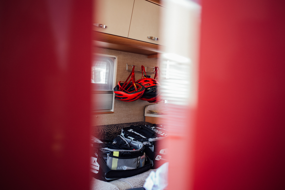 Inside shot of the team bus