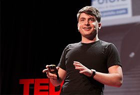 Josh Valman performs a TED talk