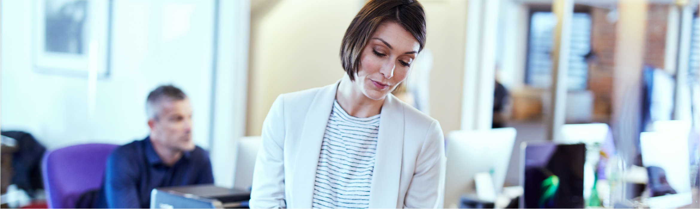 woman looking at printout