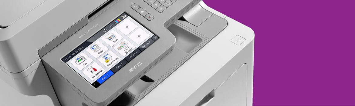 printer on a plain purple background
