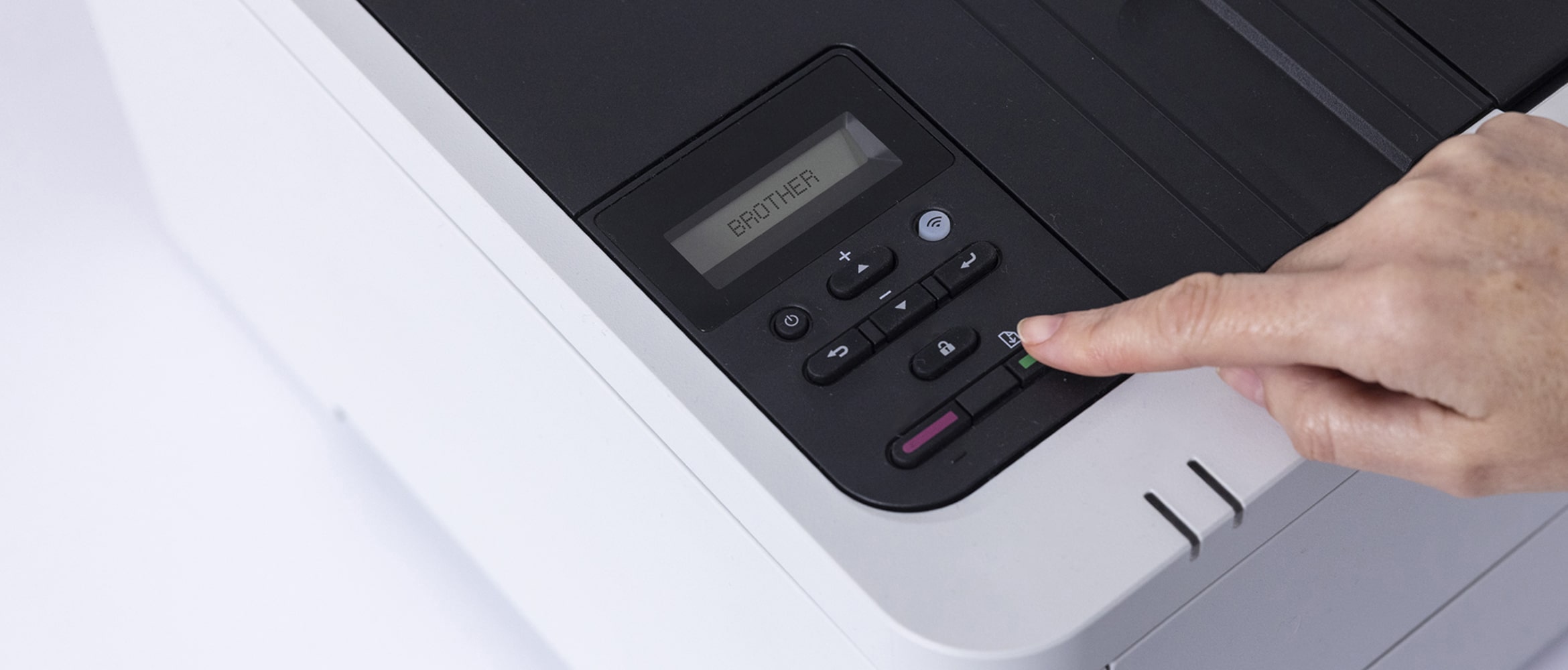 Grey banner, printer icon, list icon, ip address icon