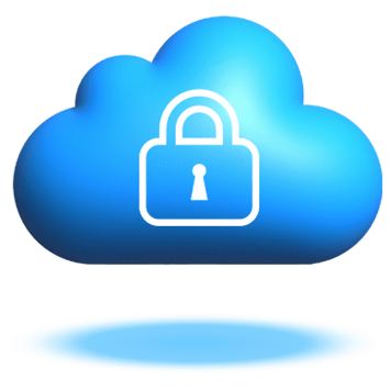 Floating blue cloud graphic with a white closed padlock icon