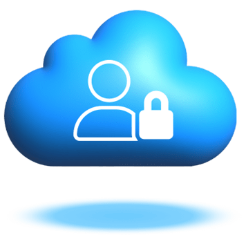 Floating blue cloud graphic with a white user lock icon