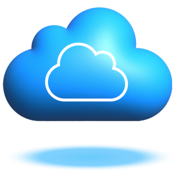 Floating blue cloud graphic with a white cloud icon