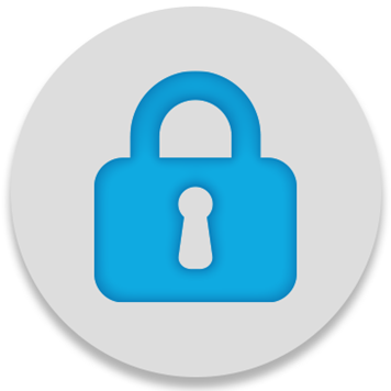 Blue padlock security icon on a round grey background