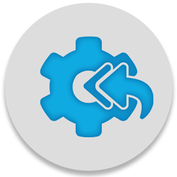 Blue integration icon on a round grey background