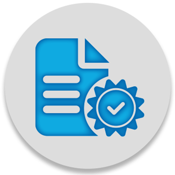 Blue compliance icon on a round grey background