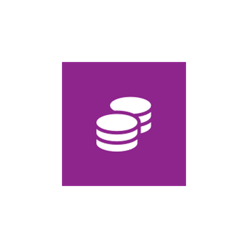 White coins icon on a square purple background
