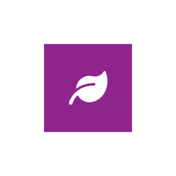 White leaf icon on a square purple background