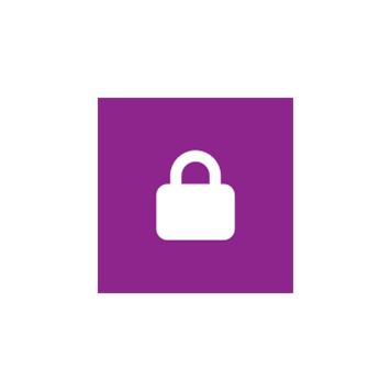 White lock icon on a square purple background
