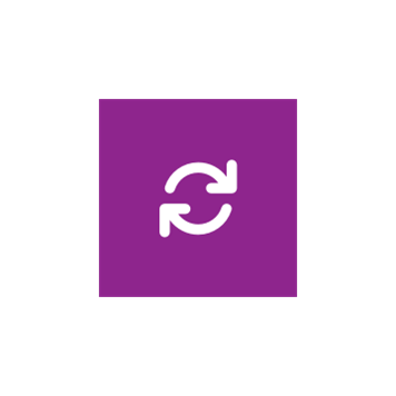 White arrows rotate icon on a square purple background