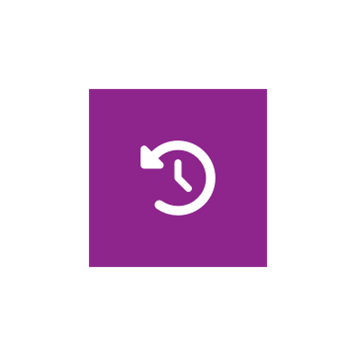 White clock rotate left icon on a square purple background