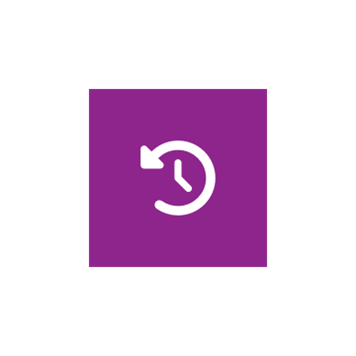 White clock rotate left icon on a square purple background