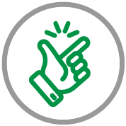 Green finger snap icon on a white circular background with grey border