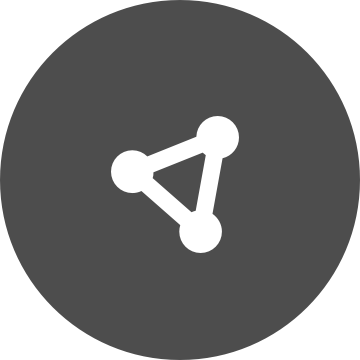 White circle nodes icon on grey circular background