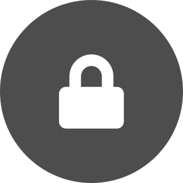 White padlock icon on grey circular background