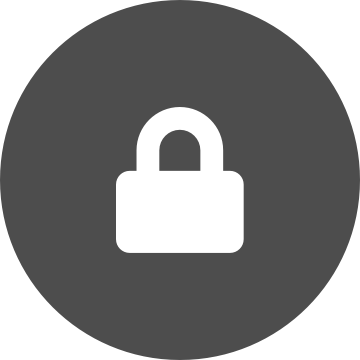 White padlock icon on grey circular background