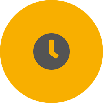 Grey clock icon on a round orange background